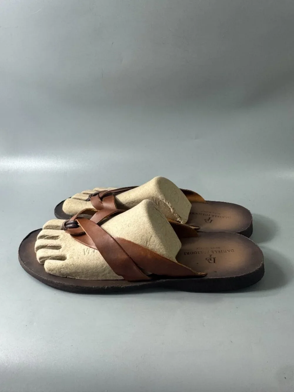 Daniele Polidori Brown Leather Men's Thong Sandal, Size 45